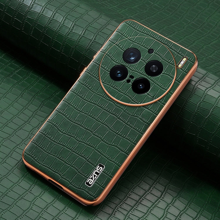 For vivo X200 Pro AZNS Electroplated Frame Crocodile Texture Full Coverage Phone Case(Green)