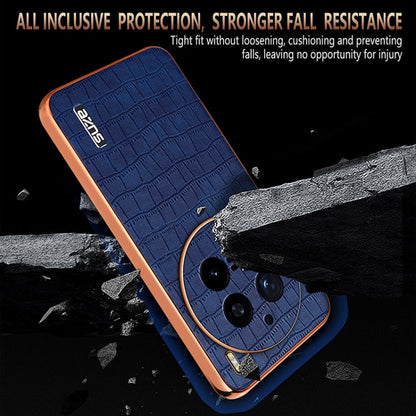 For vivo X200 Pro AZNS Electroplated Frame Crocodile Texture Full Coverage Phone Case(Blue)