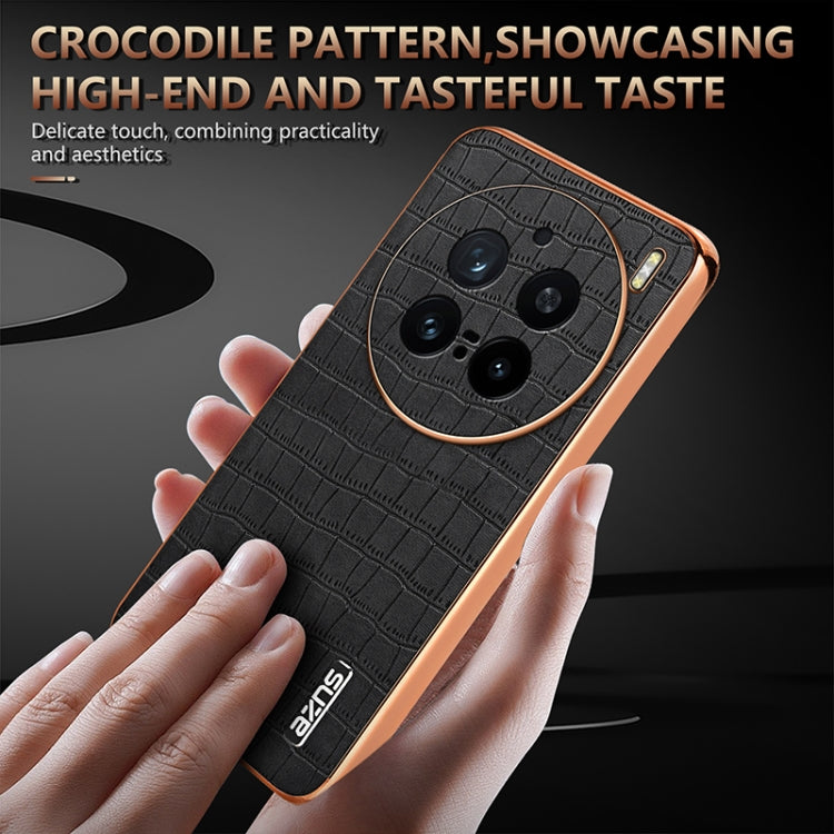 For vivo X200 Pro AZNS Electroplated Frame Crocodile Texture Full Coverage Phone Case(Blue)