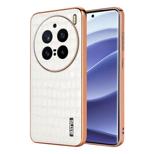 For vivo X200 Pro AZNS Electroplated Frame Crocodile Texture Full Coverage Phone Case(White)