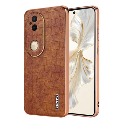 For vivo S20 AZNS Electroplated Frame Crocodile Texture Full Coverage Phone Case(Brown)