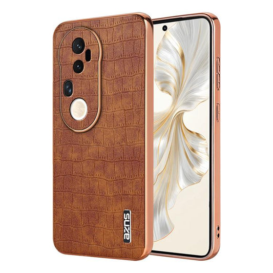 For vivo S20 Pro AZNS Electroplated Frame Crocodile Texture Full Coverage Phone Case(Brown)