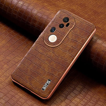 For vivo S20 Pro AZNS Electroplated Frame Crocodile Texture Full Coverage Phone Case(Brown)