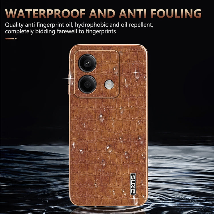 For Redmi Note 13 5G AZNS Electroplated Frame Crocodile Texture Full Coverage Phone Case(Brown)
