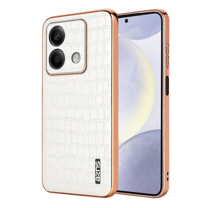 Pour Redmi Note 13 5G AZNS Étui de téléphone à couverture complète avec cadre électrolytique et texture crocodile (blanc)