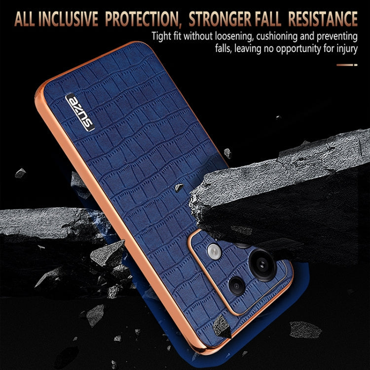 Pour Redmi Note 13 Pro 5G Étui de téléphone à couverture complète AZNS avec cadre électrolytique et texture crocodile (vert)