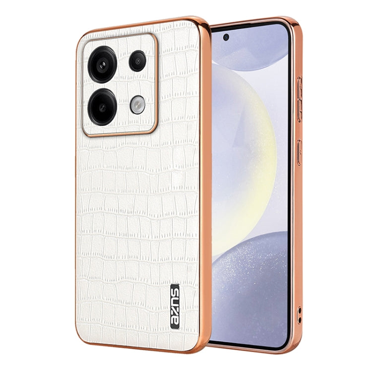 For Redmi Note 13 Pro 5G AZNS Electroplated Frame Crocodile Texture Full Coverage Phone Case(White)