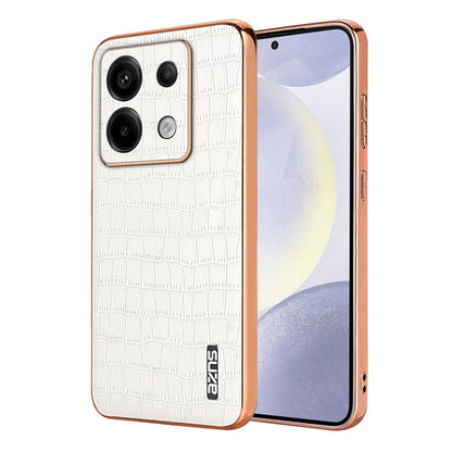 For Redmi Note 13 Pro 5G AZNS Electroplated Frame Crocodile Texture Full Coverage Phone Case(White)
