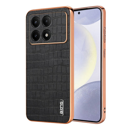 For Redmi K70E AZNS Electroplated Frame Crocodile Texture Full Coverage Phone Case(Black)