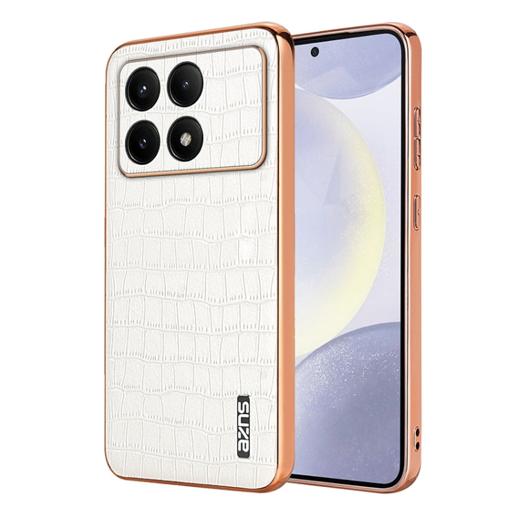 For Redmi K70E AZNS Electroplated Frame Crocodile Texture Full Coverage Phone Case(White)