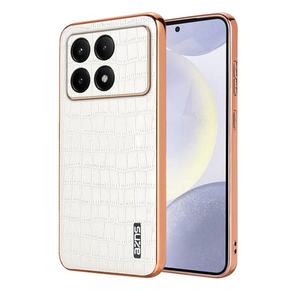 For Redmi K70E AZNS Electroplated Frame Crocodile Texture Full Coverage Phone Case(White)