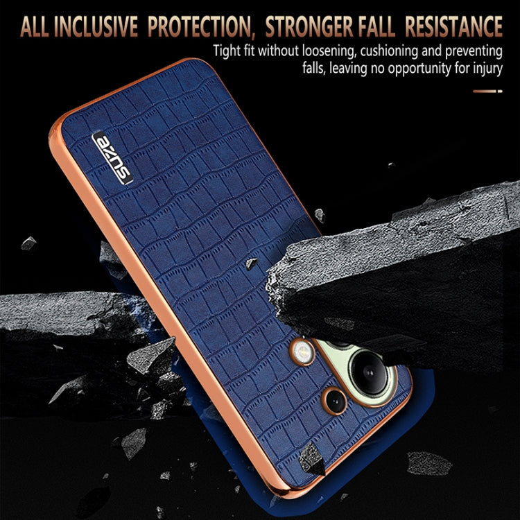 For Redmi Note 13 4G AZNS Electroplated Frame Crocodile Texture Full Coverage Phone Case(Black)