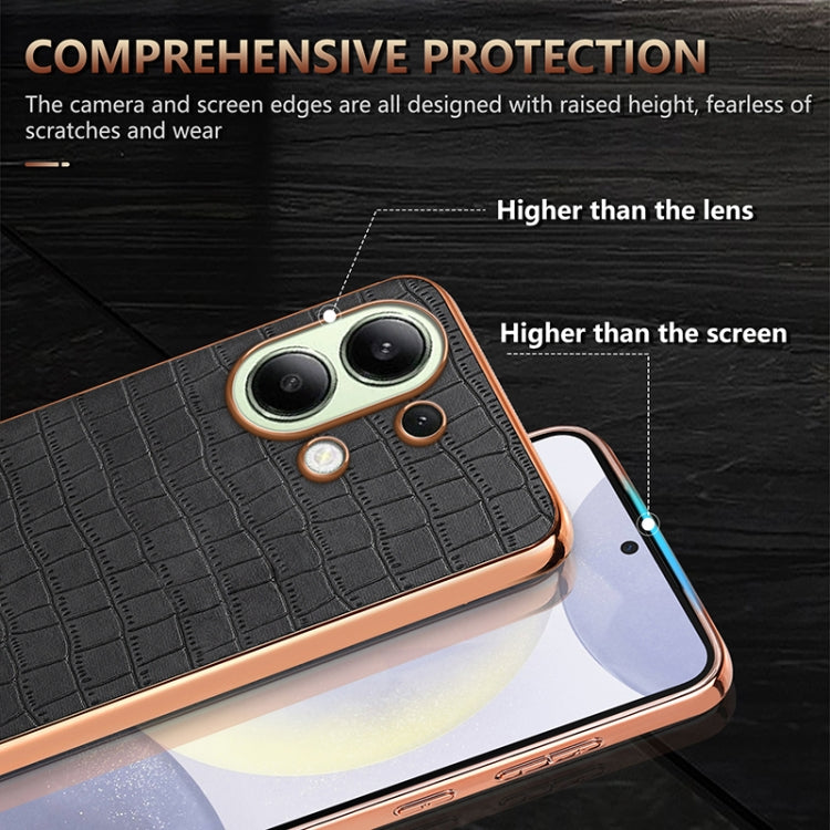 For Redmi Note 13 4G AZNS Electroplated Frame Crocodile Texture Full Coverage Phone Case(Black)