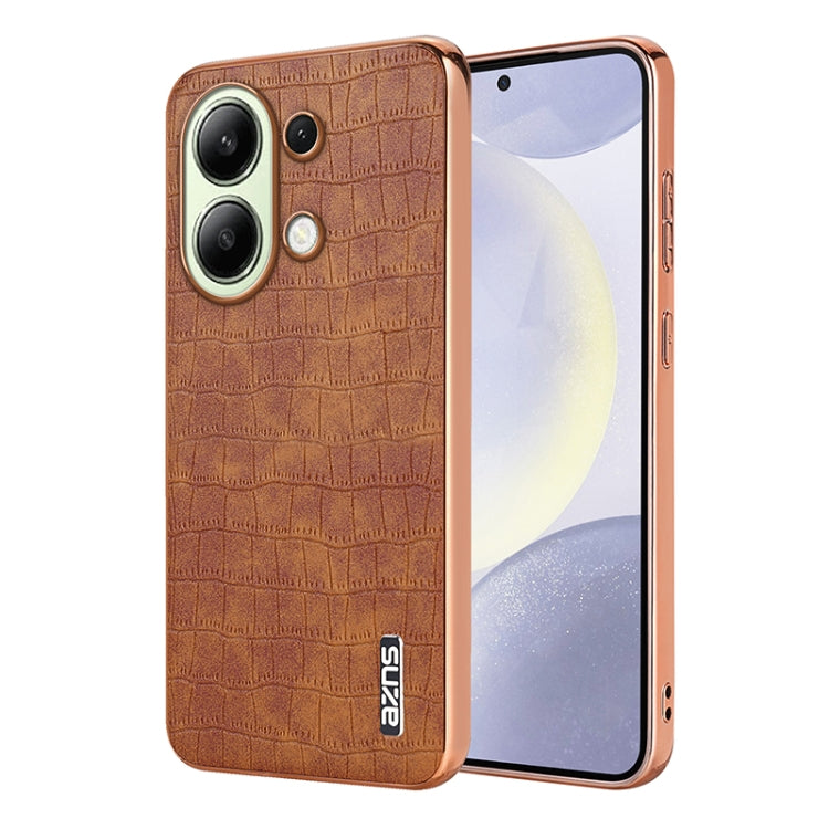 Pour Redmi Note 13 4G Coque de téléphone à couverture complète AZNS avec cadre électroplaqué et texture crocodile (marron)