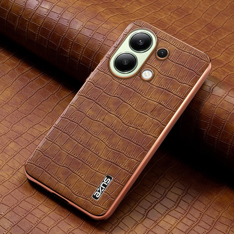 Pour Redmi Note 13 4G Coque de téléphone à couverture complète AZNS avec cadre électroplaqué et texture crocodile (marron)