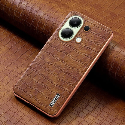 Pour Redmi Note 13 4G Coque de téléphone à couverture complète AZNS avec cadre électroplaqué et texture crocodile (marron)
