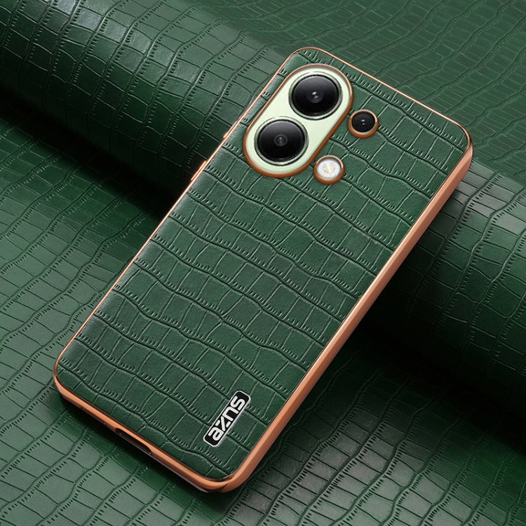 For Redmi Note 13 4G AZNS Electroplated Frame Crocodile Texture Full Coverage Phone Case(Green)