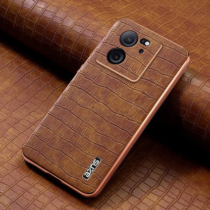 For Redmi K60 Ultra AZNS Electroplated Frame Crocodile Texture Full Coverage Phone Case(Brown)