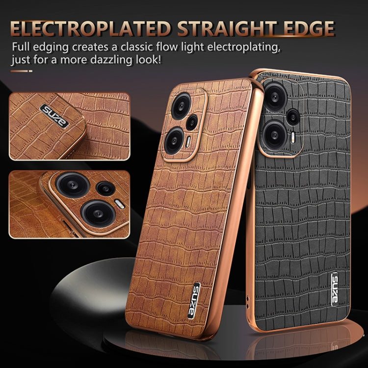 For Redmi Note 12 Turbo AZNS Electroplated Frame Crocodile Texture Full Coverage Phone Case(Black)