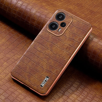 For Redmi Note 12 Turbo AZNS Electroplated Frame Crocodile Texture Full Coverage Phone Case(Brown)