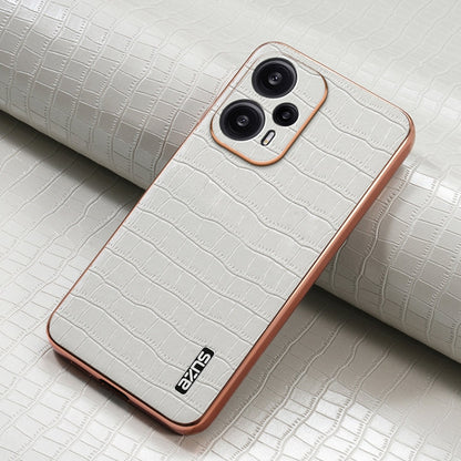 For Redmi Note 12 Turbo AZNS Electroplated Frame Crocodile Texture Full Coverage Phone Case(White)