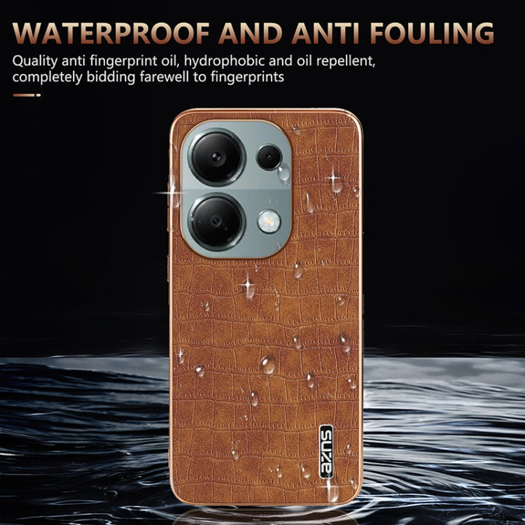For Redmi Note 13 Pro 4G AZNS Electroplated Frame Crocodile Texture Full Coverage Phone Case(Brown)