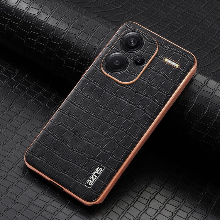 Pour Redmi Note 13 Pro+ 5G AZNS Étui de téléphone à couvrance complète avec cadre électrolytique et texture crocodile (noir)