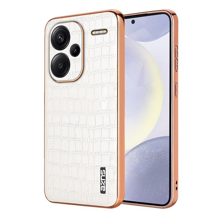 For Redmi Note 13 Pro+ 5G AZNS Electroplated Frame Crocodile Texture Full Coverage Phone Case(White)