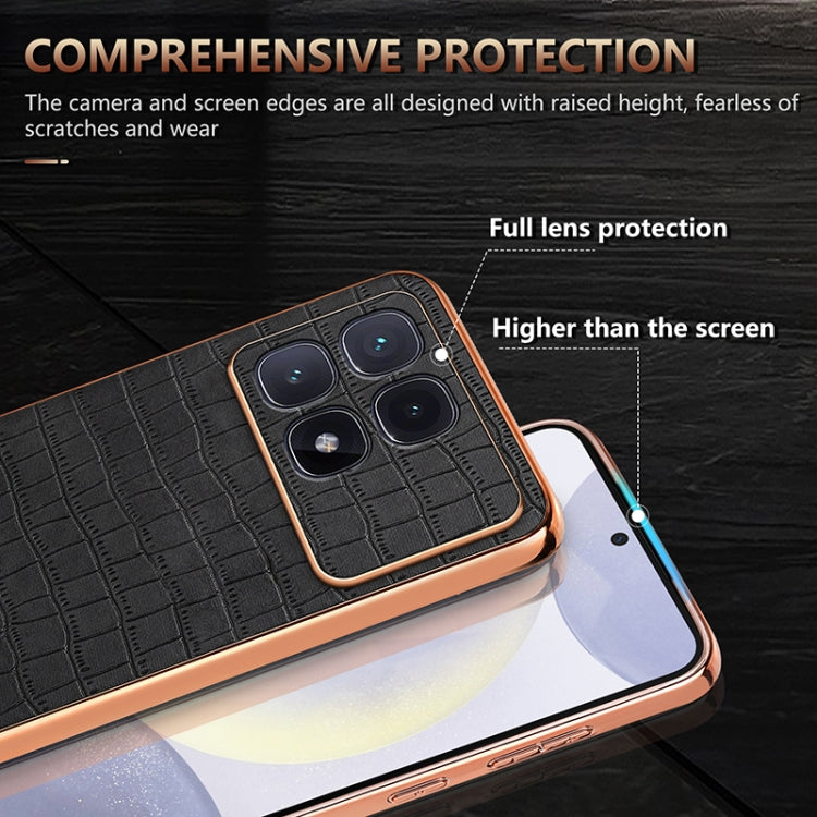 For Redmi K70 Ultra AZNS Electroplated Frame Crocodile Texture Full Coverage Phone Case(Black)