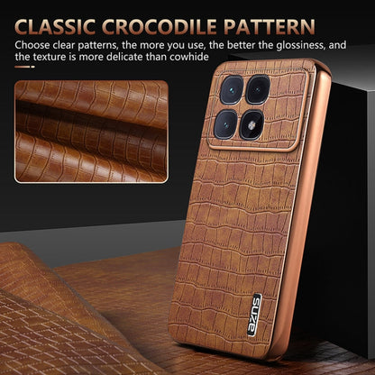 For Redmi K70 Ultra AZNS Electroplated Frame Crocodile Texture Full Coverage Phone Case(Brown)