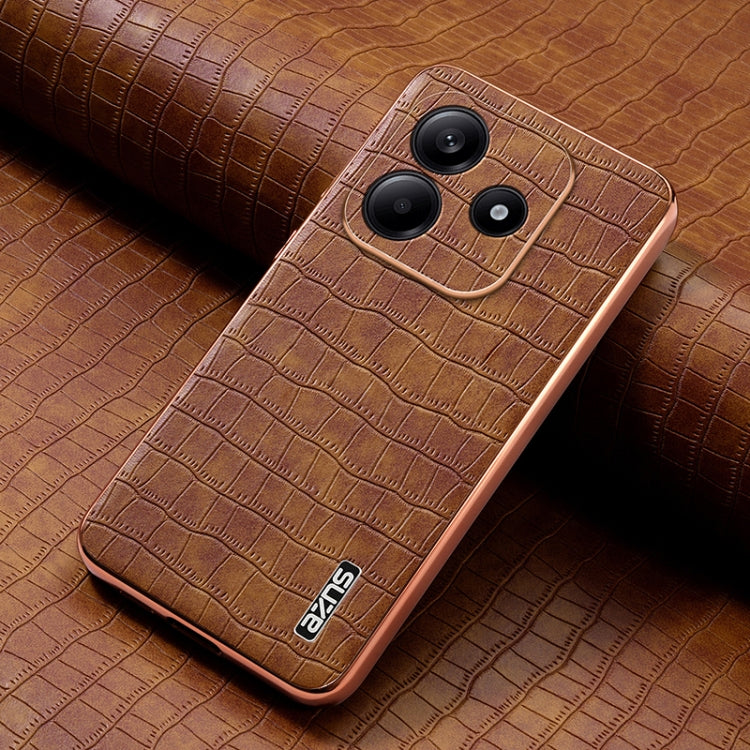 For Redmi Note 14 5G AZNS Electroplated Frame Crocodile Texture Full Coverage Phone Case(Brown)