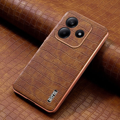 For Redmi Note 14 5G AZNS Electroplated Frame Crocodile Texture Full Coverage Phone Case(Brown)