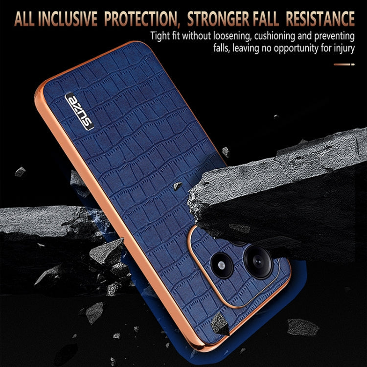 For Redmi Note 14 5G AZNS Electroplated Frame Crocodile Texture Full Coverage Phone Case(Blue)