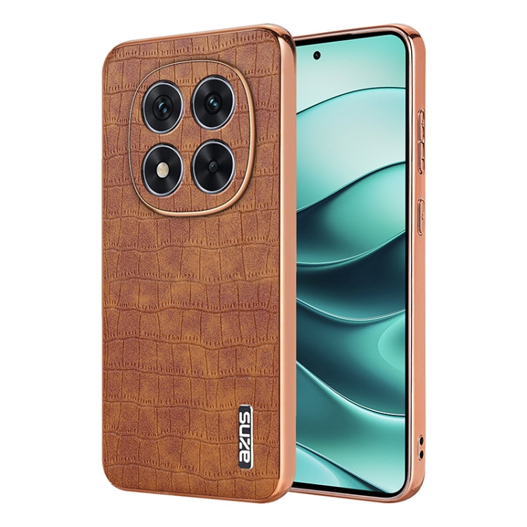 Pour Redmi Note 14 Pro 5G Coque de téléphone à couverture complète AZNS avec cadre électrolytique et texture crocodile (marron)