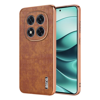 Pour Redmi Note 14 Pro 5G Coque de téléphone à couverture complète AZNS avec cadre électrolytique et texture crocodile (marron)