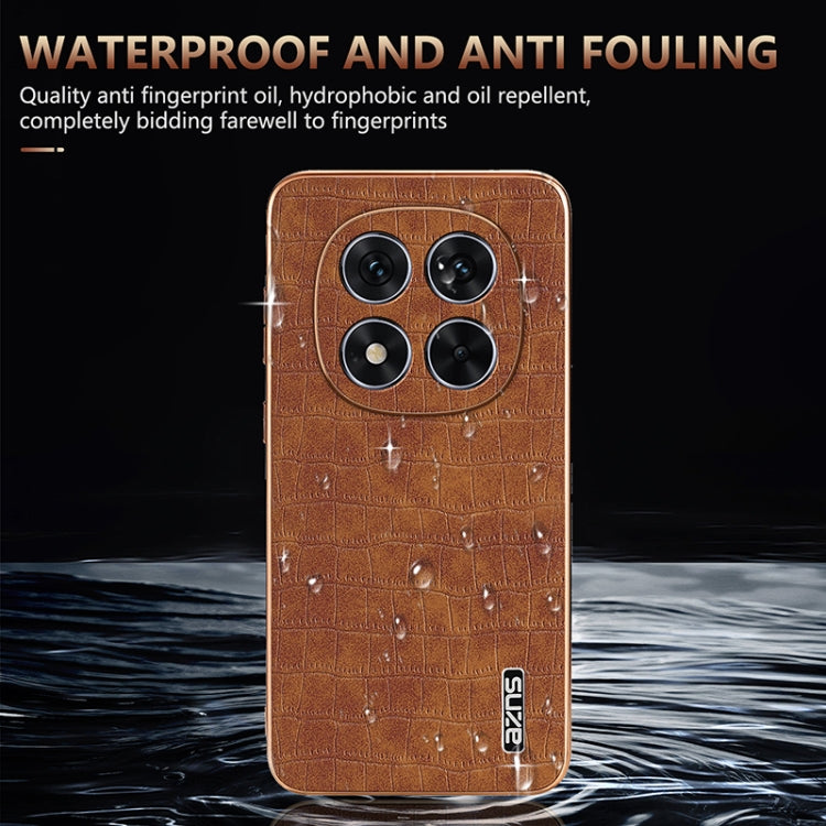 Pour Redmi Note 14 Pro 5G Coque de téléphone à couverture complète AZNS avec cadre électrolytique et texture crocodile (marron)