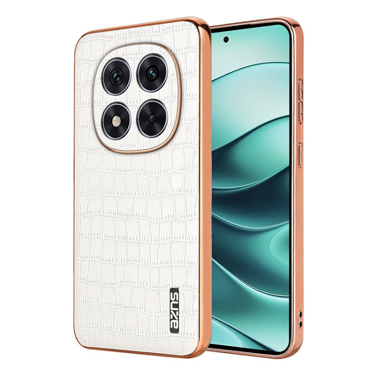 For Redmi Note 14 Pro+ 5G AZNS Electroplated Frame Crocodile Texture Full Coverage Phone Case(White)