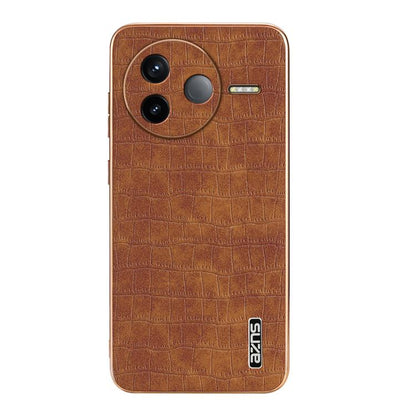 For Redmi K80 AZNS Electroplated Frame Crocodile Texture Full Coverage Phone Case(Brown)