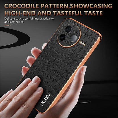 For Redmi K80 AZNS Electroplated Frame Crocodile Texture Full Coverage Phone Case(Brown)