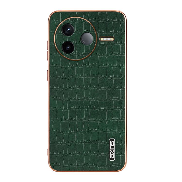 For Redmi K80 AZNS Electroplated Frame Crocodile Texture Full Coverage Phone Case(Green)