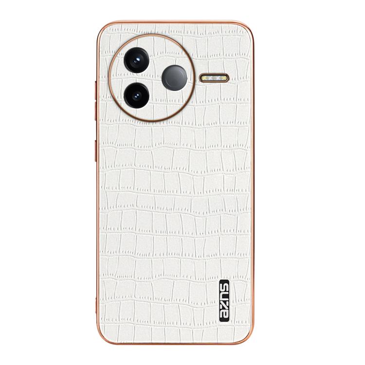 For Redmi K80 AZNS Electroplated Frame Crocodile Texture Full Coverage Phone Case(White)