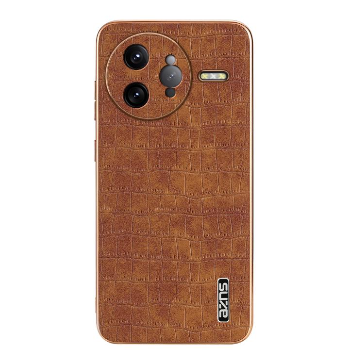 For Redmi K80 Pro AZNS Electroplated Frame Crocodile Texture Full Coverage Phone Case(Brown)