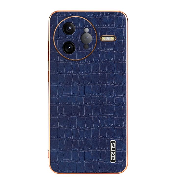 For Redmi K80 Pro AZNS Electroplated Frame Crocodile Texture Full Coverage Phone Case(Blue)