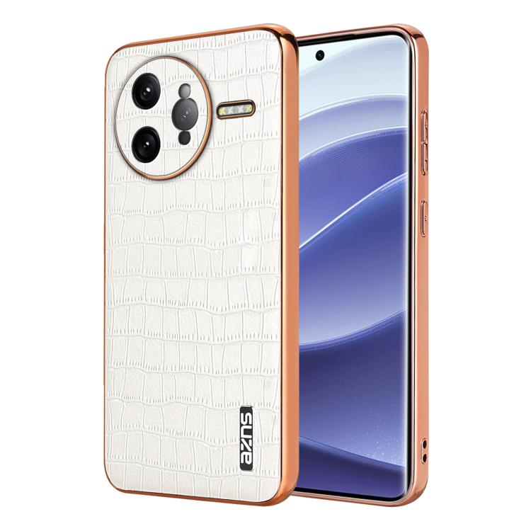 Pour l'étui de téléphone Redmi K80 Pro AZNS avec cadre électroplaqué et texture crocodile, couverture complète (blanc)