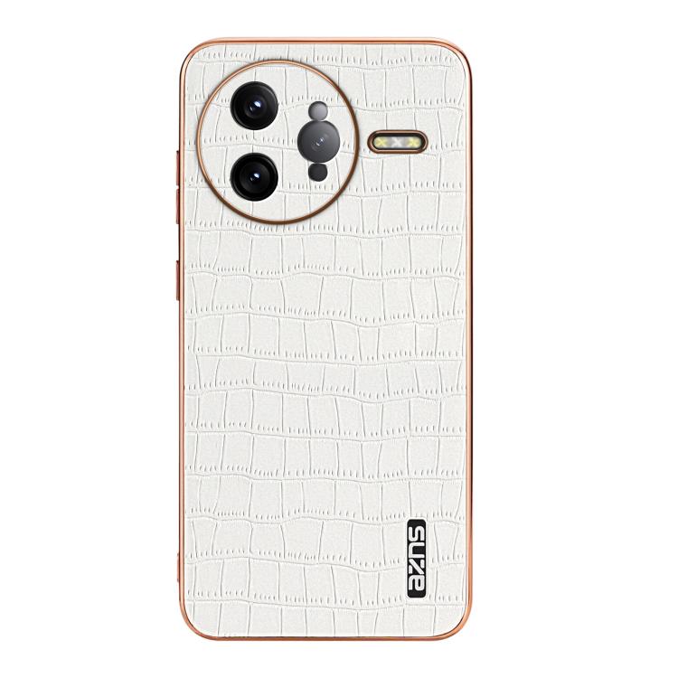 Pour l'étui de téléphone Redmi K80 Pro AZNS avec cadre électroplaqué et texture crocodile, couverture complète (blanc)