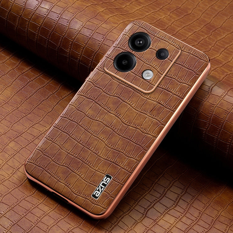 For Xiaomi Poco X6 AZNS Electroplated Frame Crocodile Texture Full Coverage Phone Case(Brown)