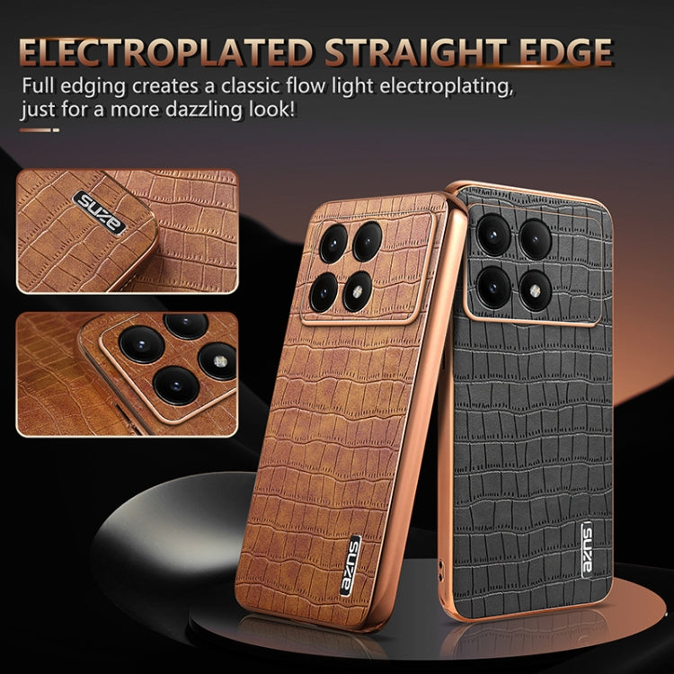 For Xiaomi Poco F6 Pro AZNS Electroplated Frame Crocodile Texture Full Coverage Phone Case(Black)