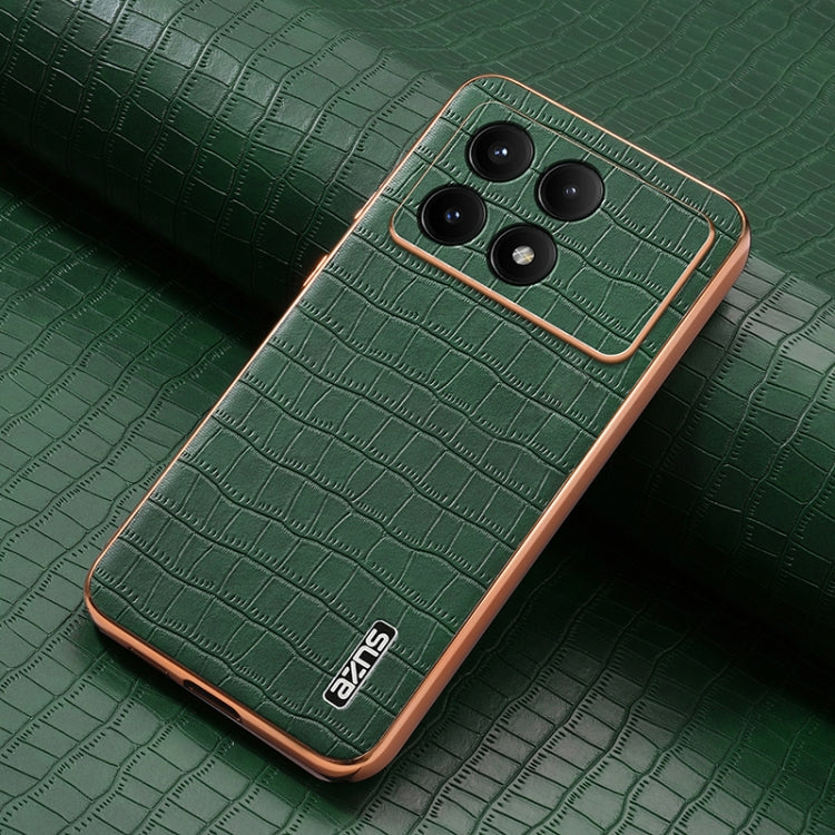 For Xiaomi Poco F6 Pro AZNS Electroplated Frame Crocodile Texture Full Coverage Phone Case(Green)