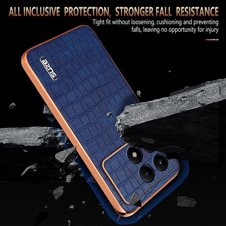 For Xiaomi Poco X6 Pro AZNS Electroplated Frame Crocodile Texture Full Coverage Phone Case(Black)