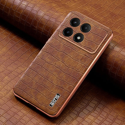For Xiaomi Poco X6 Pro AZNS Electroplated Frame Crocodile Texture Full Coverage Phone Case(Brown)